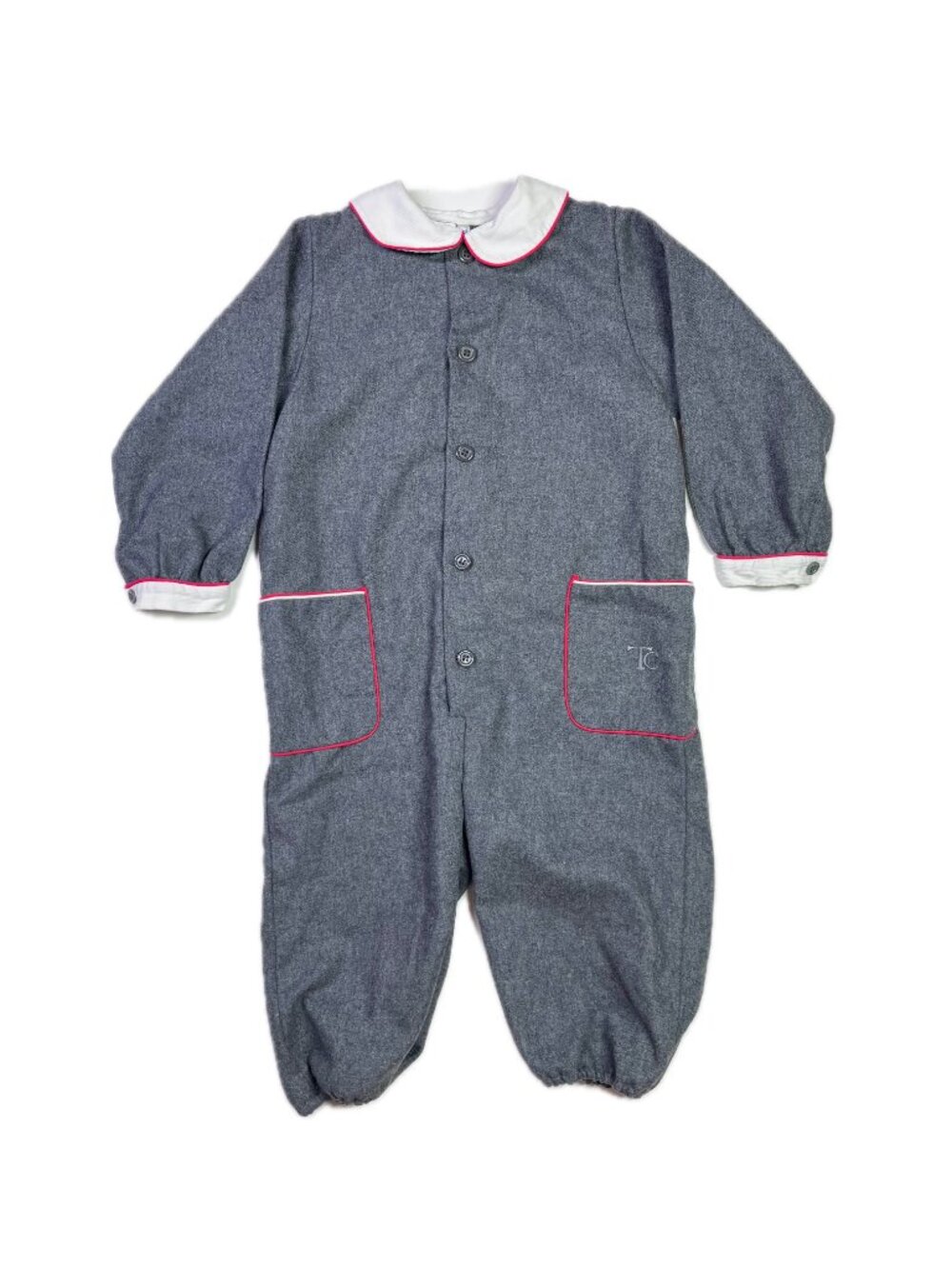 Tartine et Chocolat Size 4 ans Grey Wool Blend One-Piece Button-Front Lined